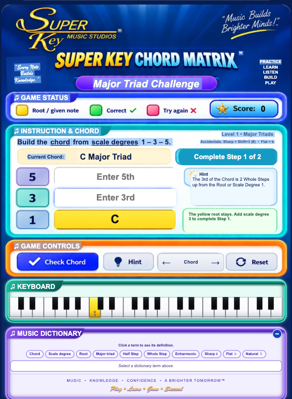 Super Key Chord Matrix Major Triad Challenge interactive music theory game
