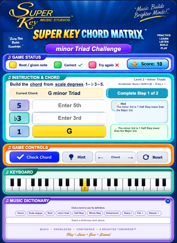 Super Key Chord Matrix — Minor Triad Challenge